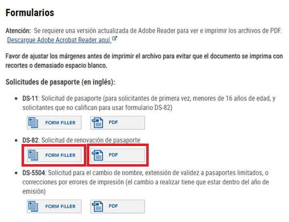 Dónde descargar el Formulario DS-82